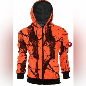 World Famous Sports Burly Thermal Lined Fleece Blaze Orange Camo Hooded Jacket